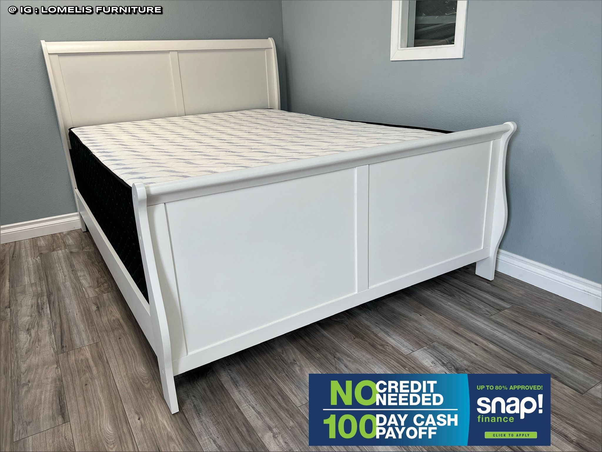 Queen Size White Sleigh Bed W Ortho Mattress