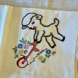 Dish Tea Towels with Embroidered Lambs 
