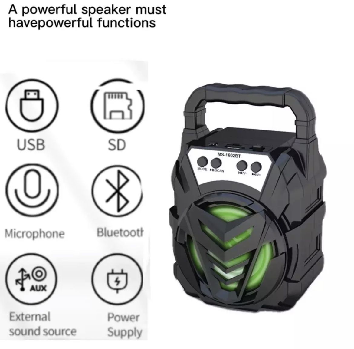  Bluetooth Speaker Mini Portable AUX SD/TF FM Radio Indoor Outdoor Party Lights