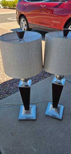 Pair of Modern Wood and Metal Table Lamps