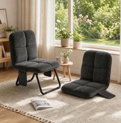 Foldable Lounge Chair, Padded Reading Chair, Grey Velvet