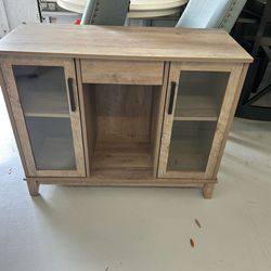 Modern Farmhouse Wood Cabinet – Glass Doors, Storage Console