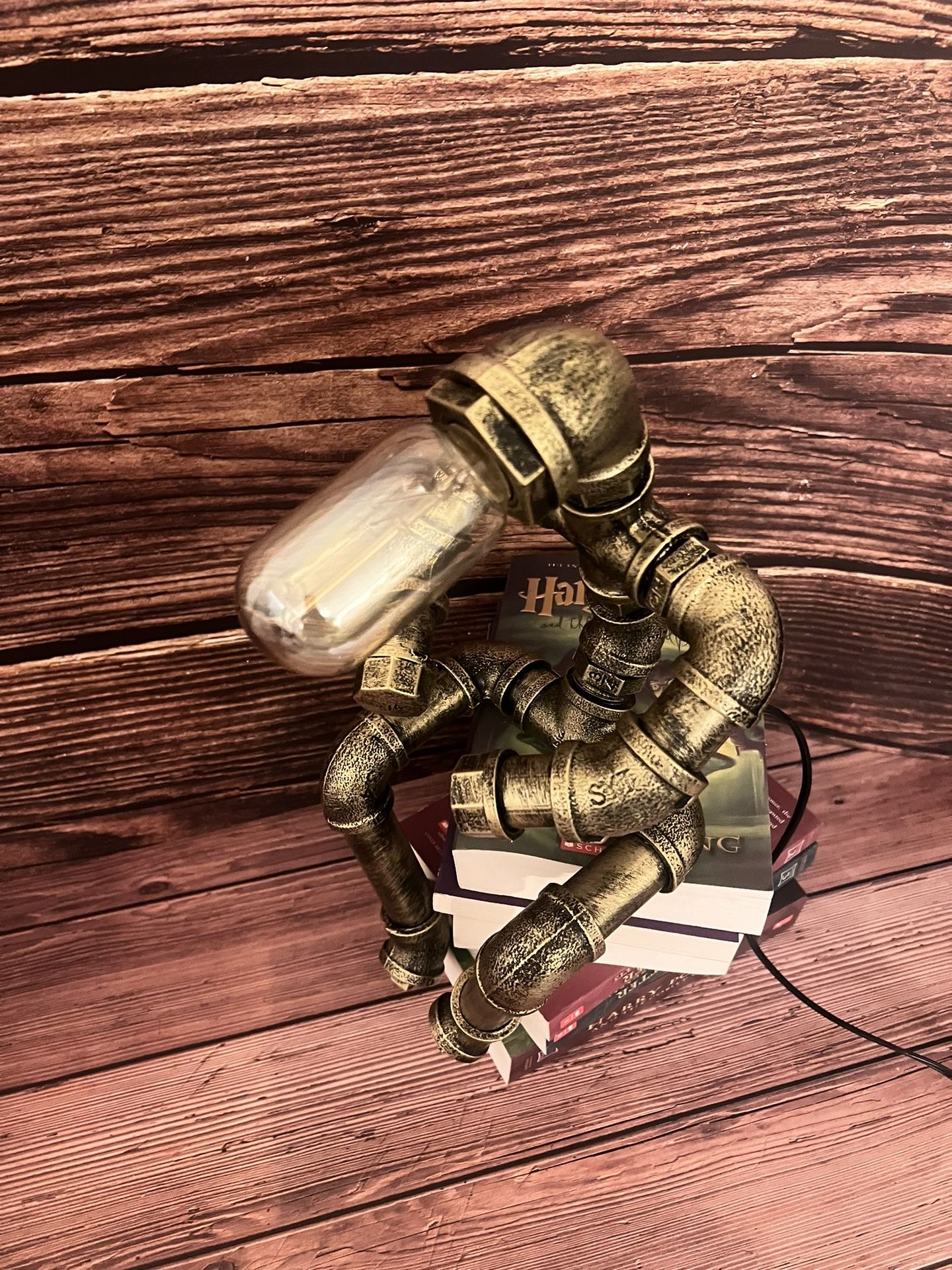 Stylish steampunk table lamp, steampunk lamp, steampunk light, creative robot style, light bulb inclued