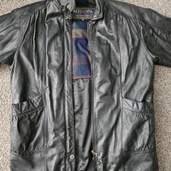 MIROPA Genuine Leather Jacket Mens M Black Zip Snap Classic