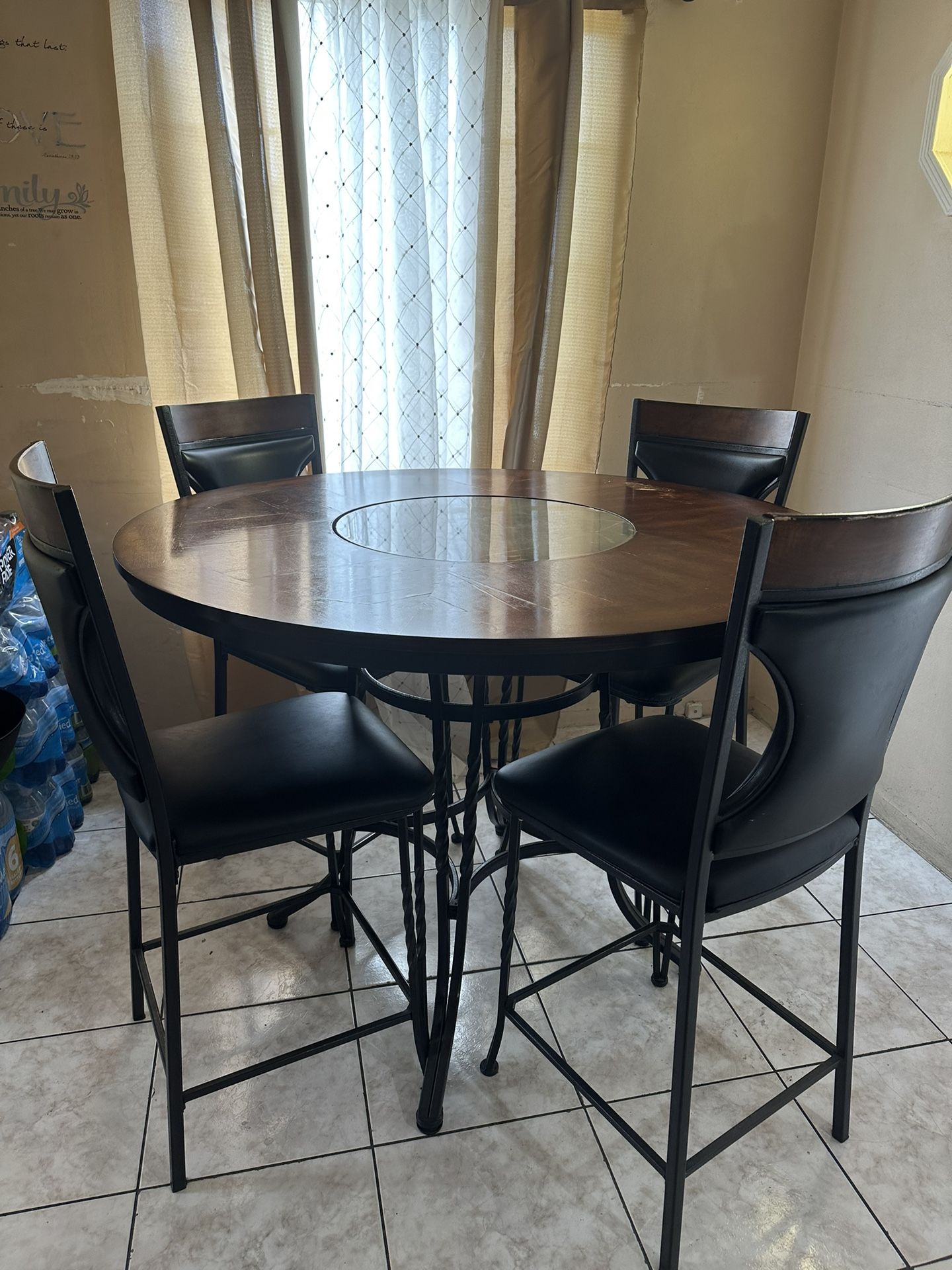 Round Dining Table Spinning Marble Center