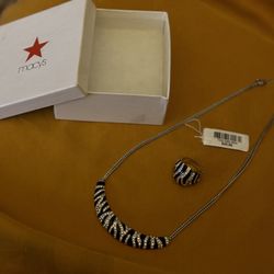 Macy’s Charter Club Women’s Zebra Bling Necklace Dome Ring LIKE NEW