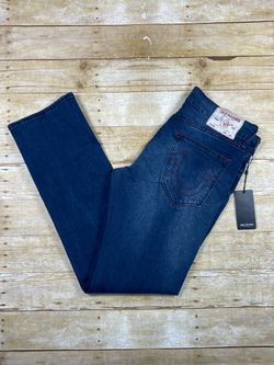 True Religion Ricky Relaxed Straight Jeans Size 34 Dark Wash Measures 37x35