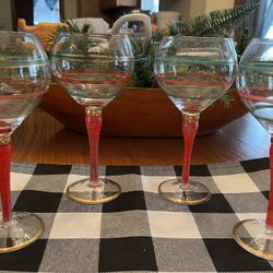 Four Christmas Wine Glasses 