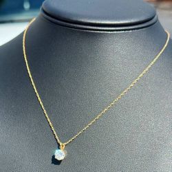 Vintage Jewelry 14k yellow gold white CZ stone 1.03CT necklace chain 18.00" 1.00mm width