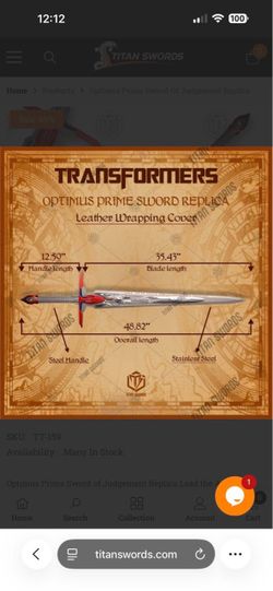 Transformers Optimus Primes Sword replica