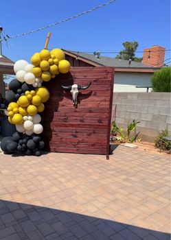 Wooden Party Backdrop with Balloon Garland