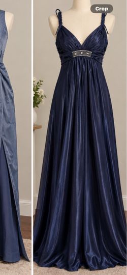 Navy Blue Satin Formal Evening Gown