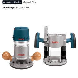$180 BOSCH 1617EVSPK Wood 12 Amp Router Tool Combo Kit - 2.25 Horsepower Plunge Router & Fixed Base with a Variable Speed Motor