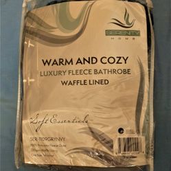 

Bathrobe luxury fleece and waffle lined Gray and Navy NEW--