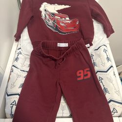 Gap Kids Cars Burgundy Sweatshirt & Pants Set 2 years
