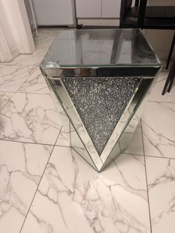 Mirrored Side Table with Crystal Diamond Detail