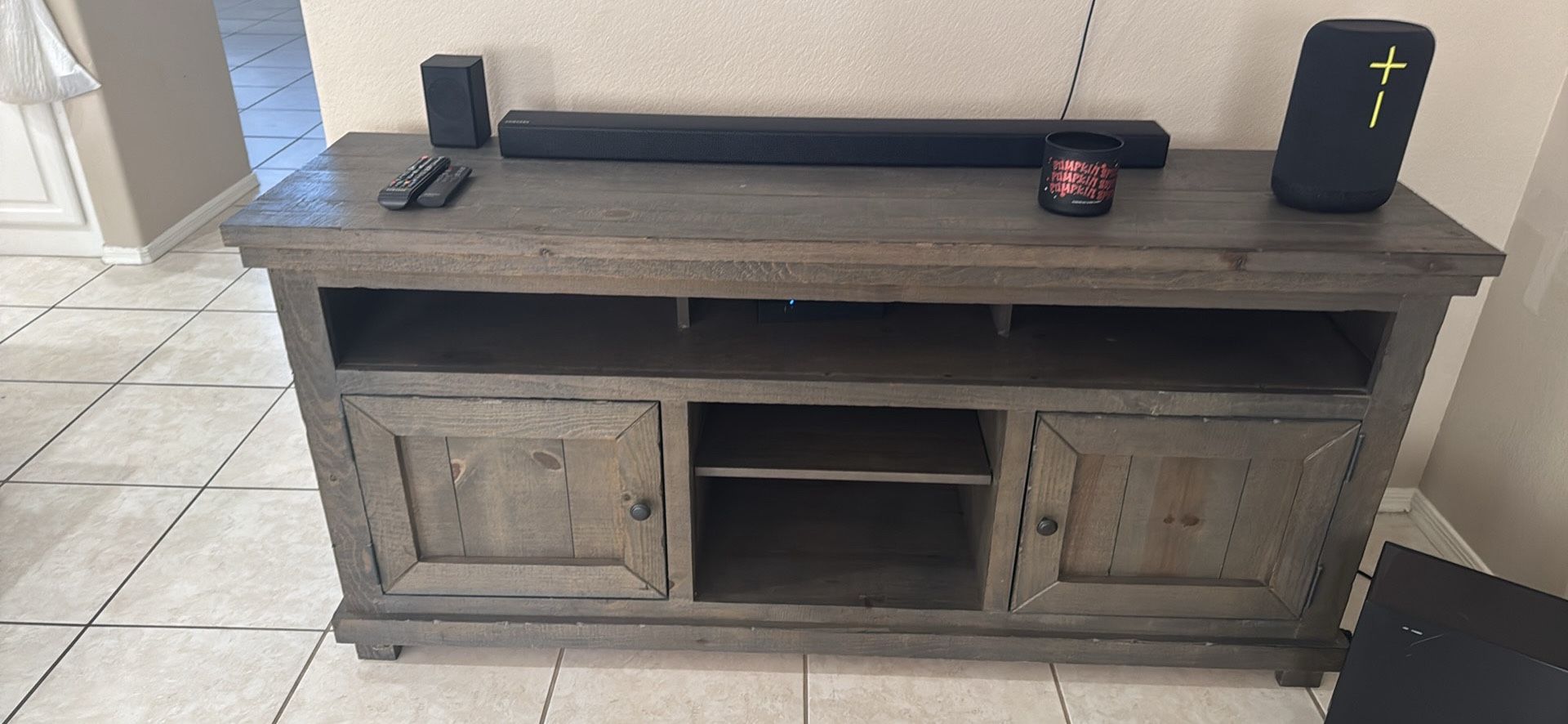 64” Rustic Wood TV Stand – Great Condition!