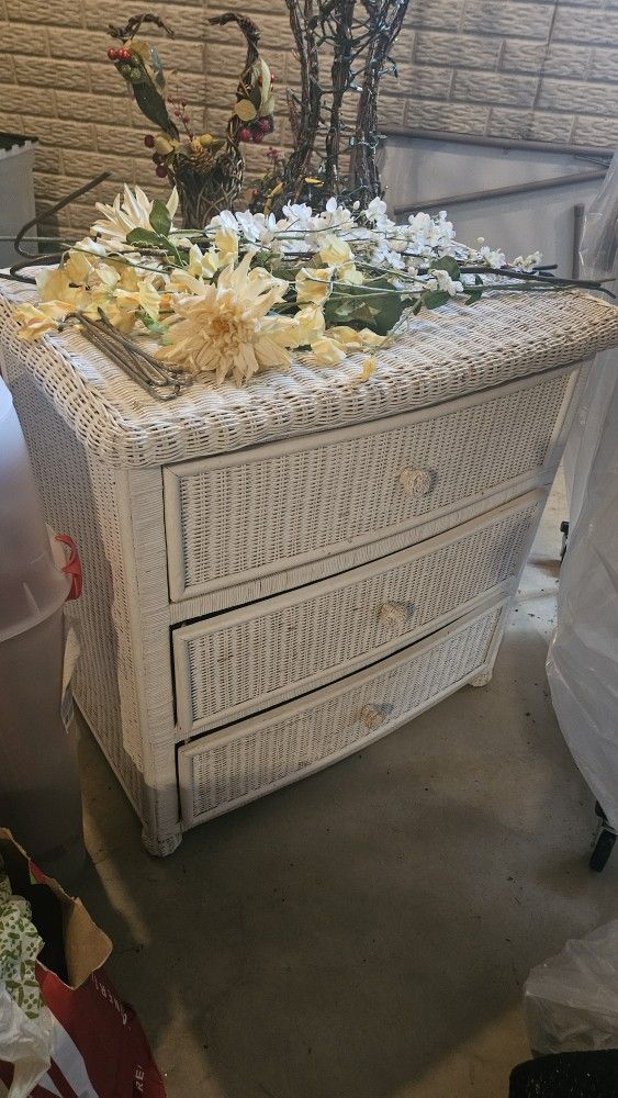  White Wicker Dresser 