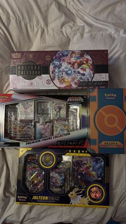Pokémon Sealed Collection Lot (Jolteon VMAX, Prismatic Evolutions Figure, Paldea Chest, 2025 Holiday)