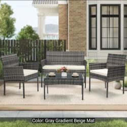 4pcs Bistro Conversation Rattan Furniture Set, Designed for Casual Worry Free Outdoor Living, Premium Quality Sofa, 2 Chairs And Sofa Loveseat with Cu