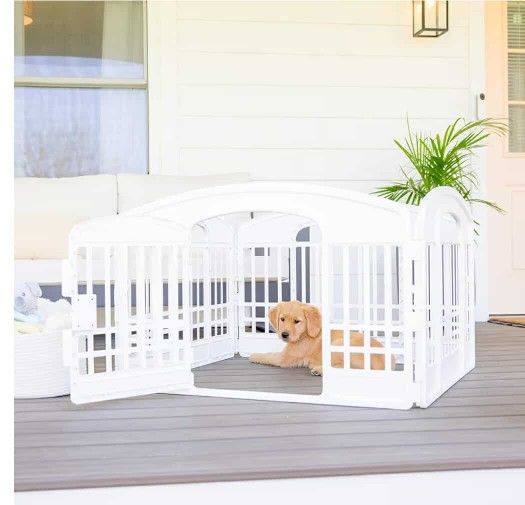 New 4-Panel Plastic Pet Pen – Portable, Secure, and Easy-to-Use Playpen | 24" Tall, White, Includes Door and Lock, Whelping and Indoor/Outdoor Use