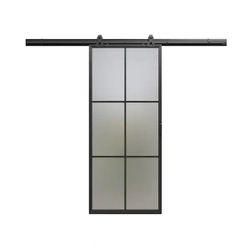 Black Steel Framed Frosted Glass Sliding Barn Door