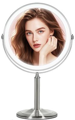 15X Magnifying Mirror with Light, 9.5 Large 5000mAh Rechargeable Double Sided HD Lighted Makeup Mirror with 3 Touch Dimmable Light, 360° Swivel Detach