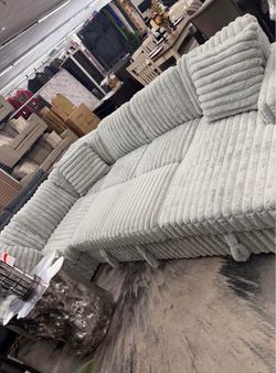 Large Light Gray Corduroy Sectional Sofa