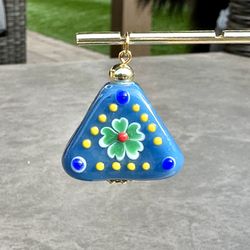 💙 Pretty blue multicolor floral hand painted triangle pendant