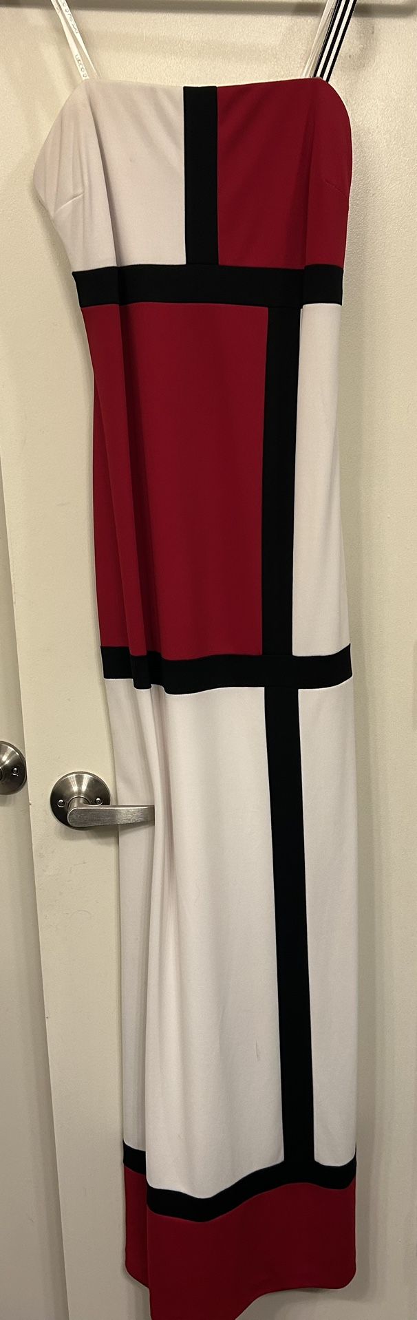 Strapless Color Block Maxi Dress (red, black, white)