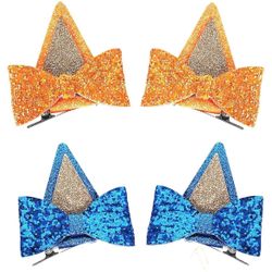 Brand: Leziazany 4pcs Blue Ears Hair Clips Hair Barrettes with Bows Blue Hair Pin Accessories for Halloween Costume Birthday Decoration Theme Party Su