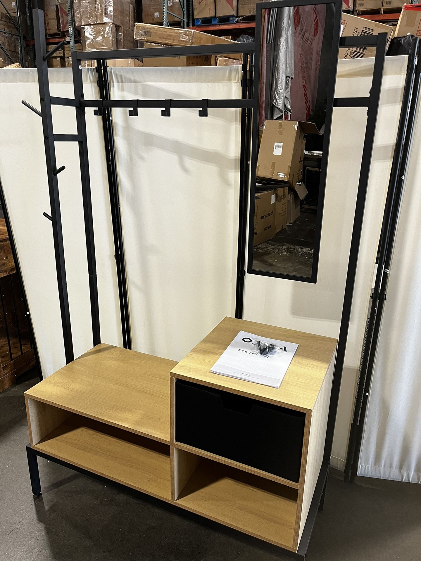 Brand new Entry Hall Tree Coat Rack with Shoe Storage and hook and mirror, 71H*43W*18D in
