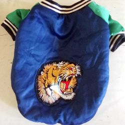 Pet Dog Cat Tiger Design Blue Baseball Jacket Sz L