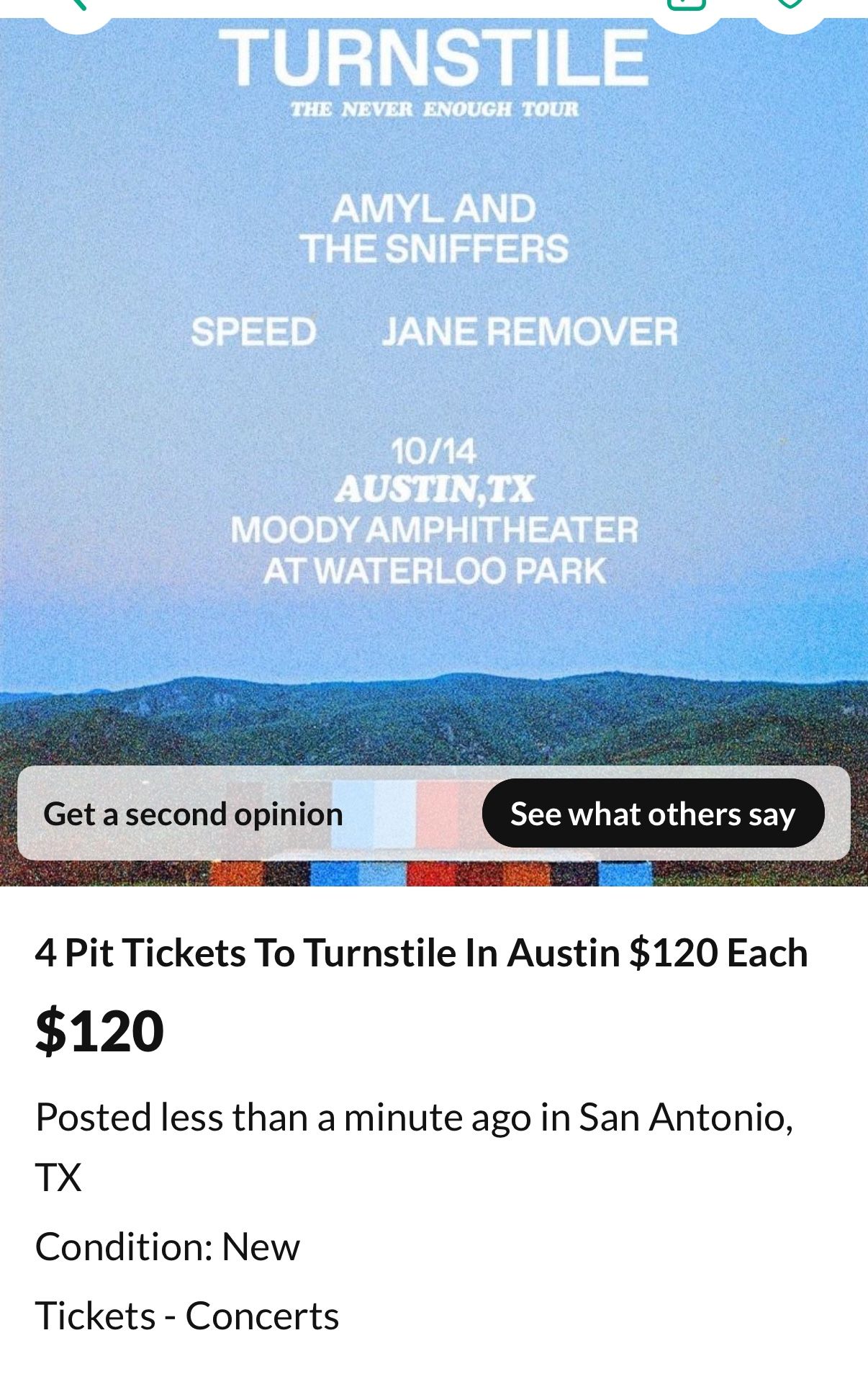 4 Pit Tix To Turnstile In Austin $120 Each