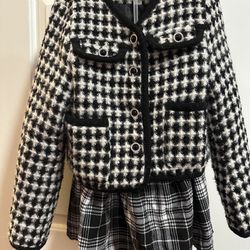 Girls’ Plaid Tweed Jacket (Size 150)