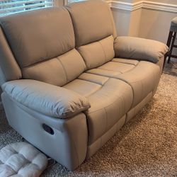 Manual Faux Leather  Reclining Sofa And Loveseat 