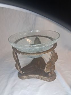 Fleur-de-Lis Oil Warmer with Crackle Glass Bowl