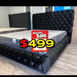 Queen Black Euro Platform Bed With Ortho Mattress Included!!