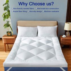 3inch Thick Microfiber Mattress Topper Queen Size White & Gray ,King Size White