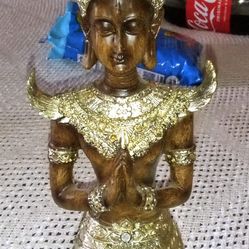 Wooden And Silver Perfect Condition Statue From bali