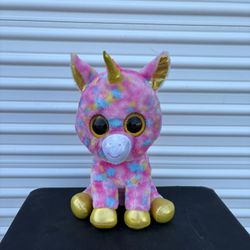 TY Beanie Boos Fantasia Unicorn Plush Multicolor Pink Gold Glitter 17"