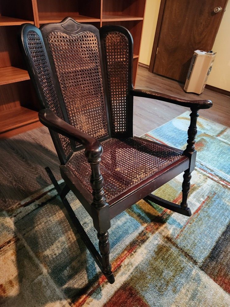 Cane Woven Wingback Rocking Chair