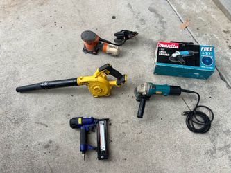 dewalt blower 20v $70 makita grinder $70 / ridgid sander$45 and 18-gauge brad nails$30
