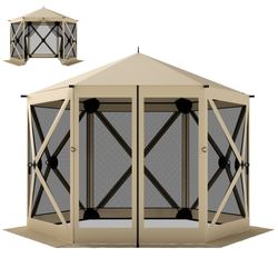 Outsunny 10'x11' Pop Up Gazebo Screened Tent w/Carry Bag, Beige