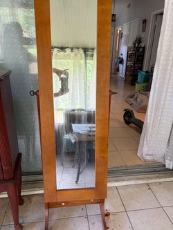 Wooden Cheval Floor Mirror with Drawer