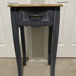 Small Blue And Natural Wood Table With Drawer
