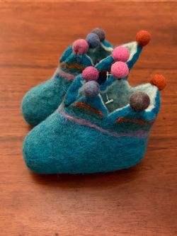 Handmade Wool Felted Baby Jester Booties - Turquoise Soft Sole Slippers