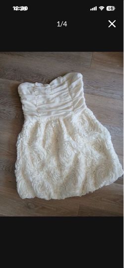 NEW French Elegant Cream White Rose Camellia Chiffon Party Wedding Dress Women Size M