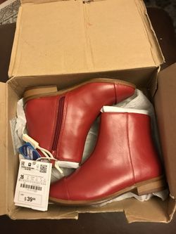 ZARA Girls Leather red boots 