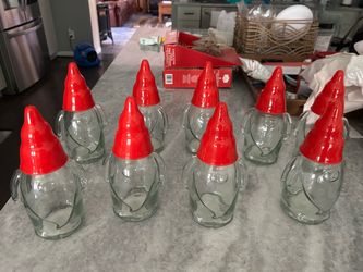 9 red gnome glass jars